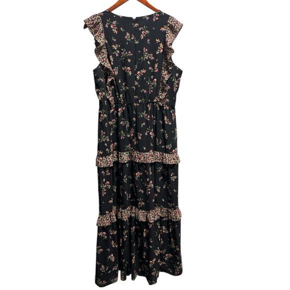 NWT J. Crew Floral Ruffle Midi Dress Pink Black 8 - Picture 10 of 11